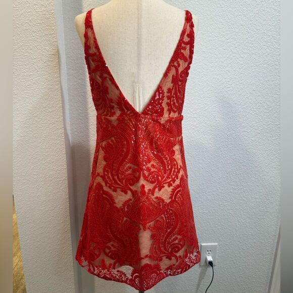 Free People Unique Sexy V Neck Lace Mini Party Dress SZ 4 - Picture 4 of 10